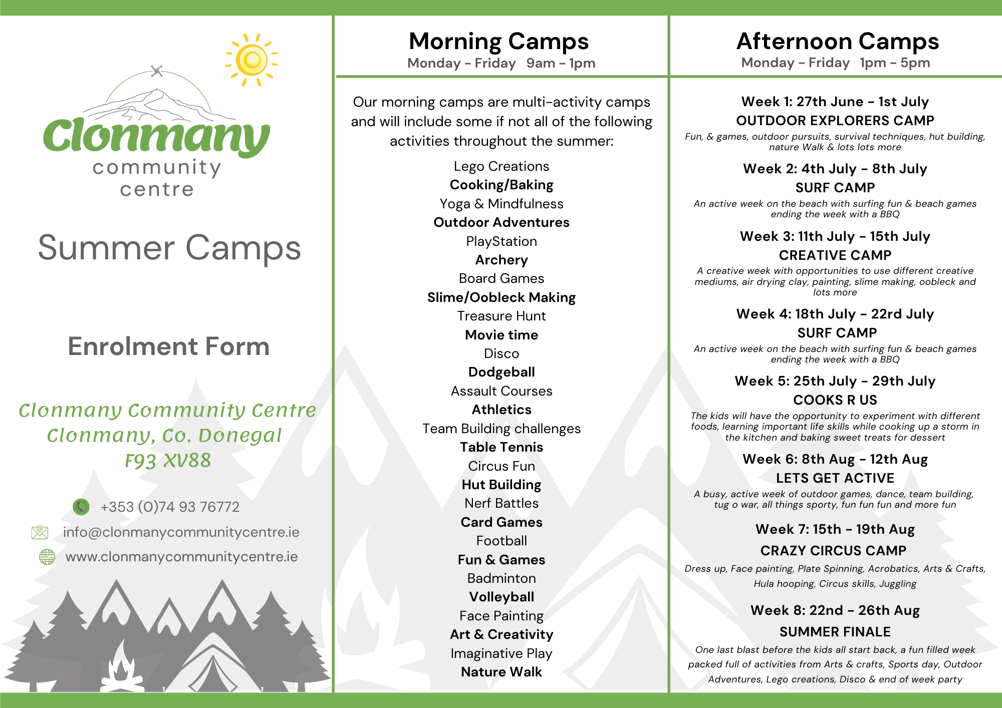 Image of Clonmany Community Centre Summer Camp 2021 Enrolment Form page 2